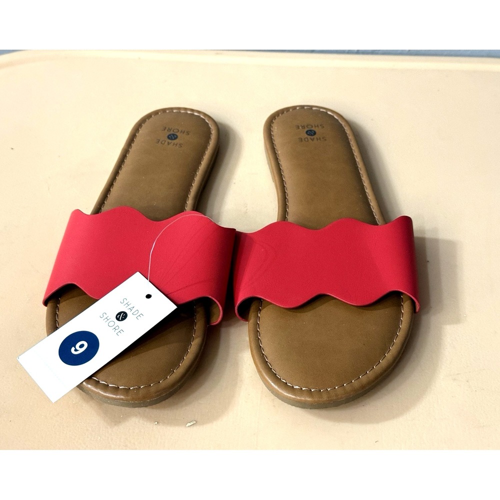 Women's Kate Scalloped Red/Kate Slide Sandals Size 9 Shoe- Shade & Shore‎